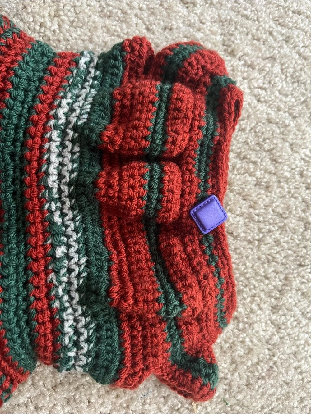 Hand-Crocheted Red & Green Doll Dress – Handmade Doll Outfit Size 10”